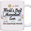 Close-up of funny accountant ceramic coffee mug with text print and office design details. - 301-400ml / 8