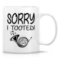 Close up detail of funny white ceramic coffee mug featuring text and horn graphic print. - 301-400ml / Style 10