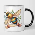 Gedetailleerd overzicht van een keramische mok met een kleurrijke vintage hommel illustratie. - Stijl 2