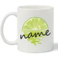 Ceramic white coffee mug detail showing custom lime slice graphic print and text placeholder. - 301-400ml / Style 3