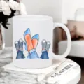 Weißer Keramik Kaffebecher mit stylischer Mode Illustration, ideal für Büro und Alltag. - Stil 8