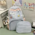 Niedlicher japanischer Ita Rucksack Set mit Sichtfenster, Sternen und Stofftier Anhänger. - Einzelne Tasche Abnehmbar / Blau Rosa