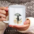 Weißer Keramik Kaffeetasse mit süßer schwarzer Katzenillustration, ideal für das Büro. - Stil 10