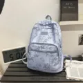 Casual blue bamboo print backpack large capacity student school bag stylish daily bookbag - Blue