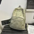 Green bamboo print casual backpack large capacity student school bag for daily use - Green