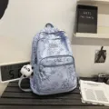 Casual ins style blue backpack with bamboo print large capacity student school bag daily use - With Pendant / Blue