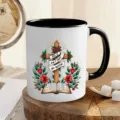 Tasse a cafe en ceramique avec anse noire, motif inspire de croix et de fleurs florales design. - Style 1