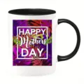 Mug à café en céramique avec bord et poignée noirs, imprimé de feuilles tropicales. - Style 5