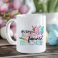 Taza de cafe de ceramica blanca con lindo diseño de conejo de Pascua para oficina. - Estilo 9