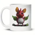 Witte keramische koffiemok met schattige fantasiewezen-illustratie voor kantoor en thuis. - Stijl 2