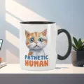 Ceramic coffee mug detail shot, featuring cute cat illustration and funny text design. - 301-400ml / Style 5