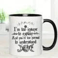 Tasse à café en céramique avec citation drôle, poignée et intérieur noirs, design phases de lune. - Style 10