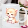 Leuke kat bedrukte keramische koffiebeker detail, gezellige kantoor drinkware close-up stijl. - Stijl 3