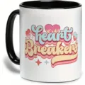 Keramik Kaffeetasse mit schwarzem Henkel und Retro Heart Breakers Textdesign für den Büroalltag. - 301-400ml / Stil 6