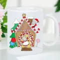 Taza de café de cerámica con lindo ratón navideño y diseño de casita de jengibre para oficina - Estilo 7