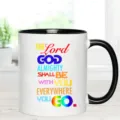 Ceramic coffee mug with inspirational religious text quote, black handle and rim design. - 301-400ml / Style 4