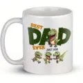 Taza de café de cerámica blanca personalizada con bonito diseño de dinosaurio para el mejor papá. - Estilo 9