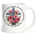 Taza de café de cerámica blanca con cruz cristiana y diseño de estampado floral para oficina. - Estilo 7