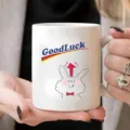 Tasse à café en céramique blanche avec motif de lapin mignon et texte GoodLuck pour bureau. - Style 6