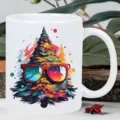 Mug en ceramique blanche avec impression de sapin de Noel artistique, ideal pour le bureau. - Style 7