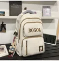 Weißer Retro Rucksack mit großer Kapazität, PU Leder Freizeittasche für Schule und Alltag. - Mit Anhänger / Weiß
