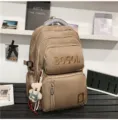 Grosse Kapazitaet Freizeit Canvas Rucksack mit niedlichem Baer Anhaenger, Schultasche Alltag. - Mit Anhänger / Khaki