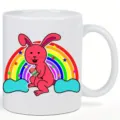 Weißer Keramik-Kaffeetasse mit süßem rosa Hasen und Regenbogen-Druck, perfekt für das Büro. - 301-400ml / Osterhase-Stil