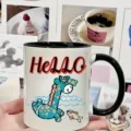 Keramische koffiekop met zwart handvat en schattige giraffe print voor drank. - Stijl 4