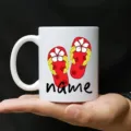 Ceramic coffee mug detail, personalized white cup with flip flop design for office use. - Style 4