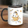 Niedliche Weltraum Katze Keramik Kaffeetasse mit schwarzem Henkel für Büro und Alltag. - 301-400ml / Weltraumkatze-Stil