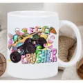 Vue détaillée d'une tasse en céramique blanche avec un imprimé monstre de Pâques. - Style 10