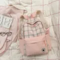 Mochila a cuadros rosa estilo coreano gran capacidad bolso escolar de ocio nuevo - Bolsa Única / Rosa