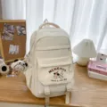 Weißer Canvas-Rucksack mit süßer Welpen-Stickerei, mehrfacher Schultasche für Schüler. - Mit Anhänger / Weiß
