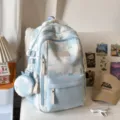 Süßer blau-weißer Sternen Schmetterling Print Rucksack mit kleiner Tasche im Ins Stil für Mädchen - Blau