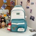 Mochila de lona de gran capacidad para estudiantes, elegante bolso escolar bicolor con múltiples bolsillos. - Versión Mejorada con Colgante / Verde