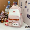 Mochila escolar grande de lona rosa y blanca con diseño lindo para estudiantes de secundaria - Versión Mejorada con Colgante / Rosa carne
