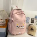 Mochila escolar rosa bonita para niñas, gran capacidad estilo dulce con bordado encantador. - Rosa