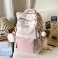 Rosa Farbverlauf Canvas Schulrucksack mit passendem Münzbeutel und Eisanhänger für Mädchen. - Rosa Mit Eiscreme-Anhänger