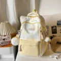 Süßer gelb-weißer Rucksack für Mädchen, süßer Schulranzen mit Schleifen und Anhängern. - Gelb Mit Eiscreme-Anhänger