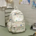 Λευκό casual σακίδιο με πολύχρωμο μοτίβο αστεριών, χαριτωμένη σχολική τσάντα για νέους. - Λευκό Χρωματιστό Αστέρι