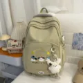 Mochila estilo universitario japonés gran capacidad bolso escolar para chicas kaki - Verde (Con Colgante)