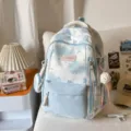 Ästhetischer blau-weißer Studentenrucksack mit süßem Anhänger, geräumige Schultasche. - Blau Mit Eiscreme-Anhänger