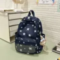 Mochila casual con estampado de estrellas, bolsillo frontal transparente y gran capacidad. - Con Colgante / Estrella Azul Oscuro