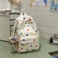 Mochila de lona con puntos de colores estilo coreano ins para chica gran bolso escolar - Con Colgante / Estrella Color Blanco