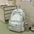 Mochila de lona con estampado de estrellas pastel, bolsillo frontal y peluche colgante - Con Colgante / Estrella Color Azul