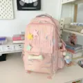 Japanese ins style pink casual backpack with cute plush star charms for daily school travel. - Backpack with Pendant / Pink