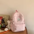 Pink quilted backpack sweet style school bag for women, cute textured rucksack with smile patch. - With Pendant / Pink
