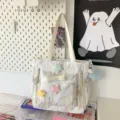 Japanese ins style casual canvas tote shoulder bag with cute plush star charms for daily use - Tote Bag with Pendant / White