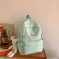 Mint green crunched texture school backpack for teenage girls sweet style casual daypack variant. - With Pendant / Green