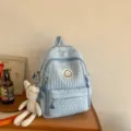 Blue textured student backpack school bag sweet style daily casual double shoulder bag - With Pendant / Blue